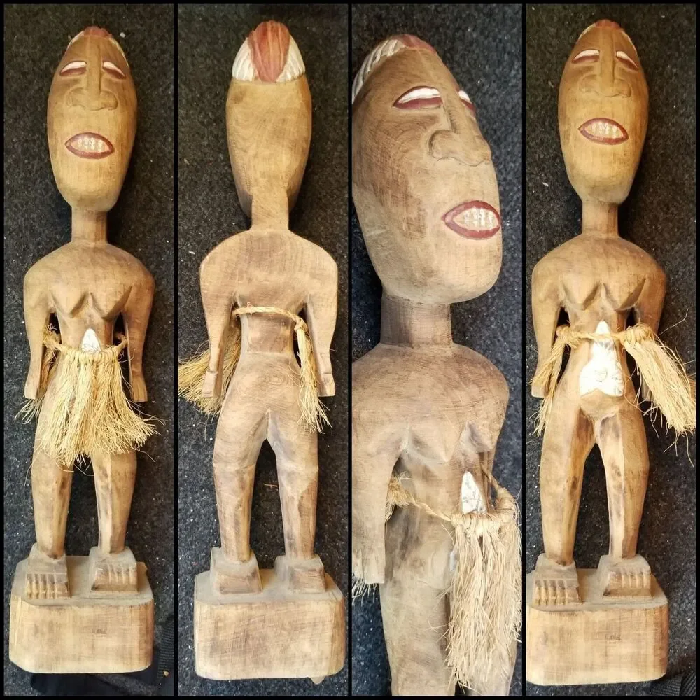 African Tribal Art Hand Carved 16.5” Teke Ritual Female Figure Republic Of Congo